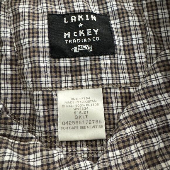 Lakin McKey Pearl Snap Men's‎ Shirt Western Rodeo Cowboy 3XLT Tall Brown Plaid - Picture 3 of 6